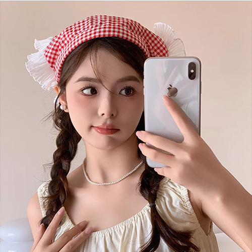 Băng đô liền khăn Turban chất Voan viền Ren Hàn Quốc style nàng thơ 10 Băng đô liền khăn Turban chất Voan viền Ren Hàn Quốc style nàng thơ màu caro đỏ trắng