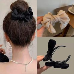 Kẹp tóc càng cua 2 Nơ đôi Hoa cúc chất vải Voan nhung Satin lụa búi tóc cao tóc mái đuôi ngựa