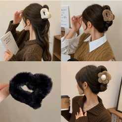 Kẹp tóc càng cua bọc vải Lông mềm mịn hình Trái tim Bông Hoa Cúc size 5cm